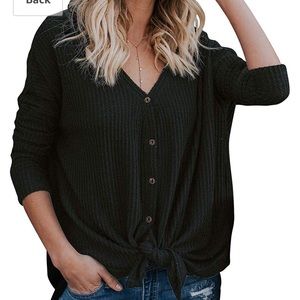 Loose Button Down Shirt with Knot Tie Front